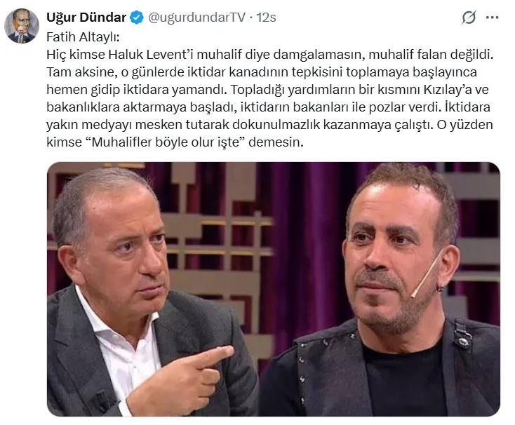 AK Partili Yaşar Baş'tan Uğur D&uuml;ndar'ın Haluk Levent Paylaşımına Sert Tepki