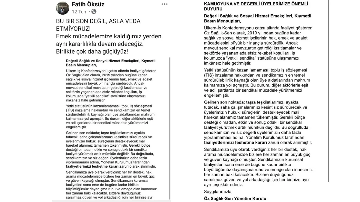 &Ouml;z Sağlık-Sen feshedildi, emek&ccedil;i kazan kaldırdı! G&ouml;zler Genel Başkan Fatih &Ouml;ks&uuml;z'de