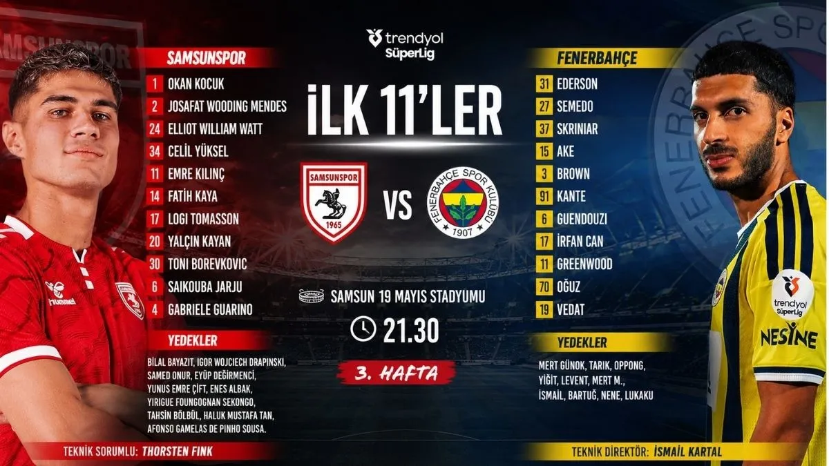 Samsunspor Fenerbah&ccedil;e Ma&ccedil;ının İlk 11&rsquo;leri Belli Oldu!