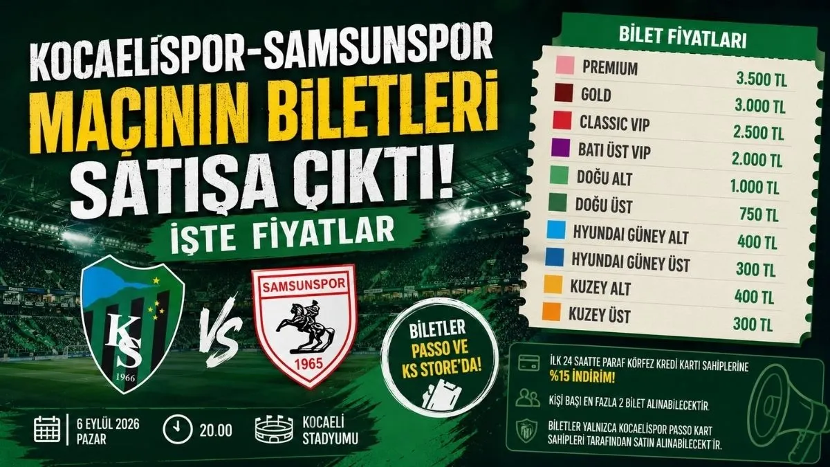 Kocaelispor Samsunspor maçının biletleri satışa çıktı! Samsunspor Kocaelispor maçı canlı yayın ne zaman?